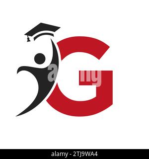 Bildungslogo auf Buchstabe G mit Graduiertenhut-Symbol. Graduierungssymbol Stock Vektor
