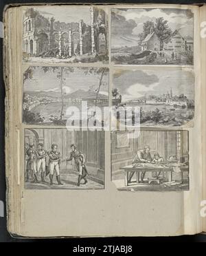 Album Magazin mit verschiedenen Auftritten, Album Magazin 1814 - 1869 mit 6 ausgeschnittenen Aufführungen hauptsächlich aus Folk Prints, darunter das Kolloseum, Landschaften mit Stadtbildern und Soldaten. Nijmegen Paper Snipping Colosseum Album Magazin mit 6 ausgeschnittenen Aufführungen hauptsächlich aus Folk Prints, darunter das Colloseum, Landschaften mit Stadtbildern und Soldaten. Nijmegen-Papier, das das Kolosseum abschneidet Stockfoto