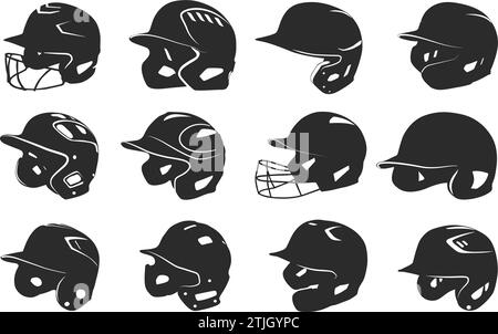 Baseballhelm Silhouette, Softballhelm Silhouette, Baseballhelm Silhouette. Stock Vektor