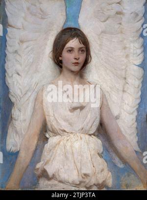 Engel. Von Abbott Handerson Thayer, 1849-1921. Abbott Handerson Thayer ist heute bekannt für seine ätherischen Engel, Porträts von Frauen und Kindern, Landschaften und zarte Blumengemälde. Angel ist sowohl ein Porträt seiner Tochter Mary im Alter von elf Jahren als auch eine Allegorie der Hoffnung und Spiritualität. Thayer manipulierte die Farbe mit Besen, Schabern, seinen Fingern und sogar einem Malrohr, um seine Wirkung zu erzielen. Optimierte Version eines Bildes eines Kunstwerks im Smithsonian American Art Museum, Washington DC, USA. Stockfoto