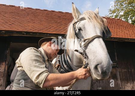 England, West Sussex, Weald and Downland Living Museum, Working Horse Stockfoto