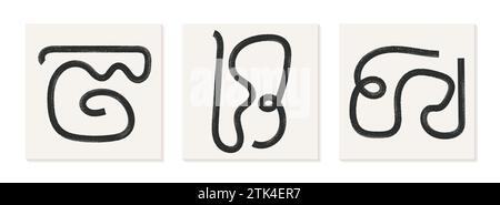 Auffällige Linienformen. Hand gezeichnet Grunge strukturierte Pinselstriche Vektor Poster, Wandkunst. Stock Vektor