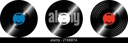 Realistic Old Retro Collection von 12" Vinyl Records, isoliert auf weißem Hintergrund Stock Vektor