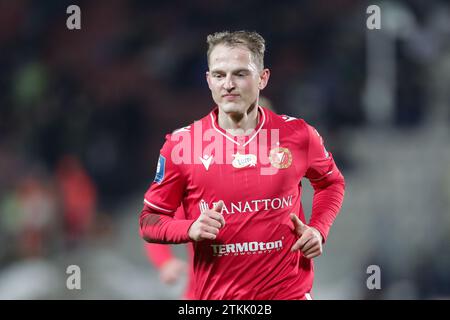 Krakau, Polen. Dezember 2023. Andrejs Ciganiks von Widzew Lodz wurde während des polnischen PKO Ekstraklasa League 2023/2024 zwischen Puszcza Niepolomice und Widzew Lodz im Cracovia Stadion gesehen. Endpunktzahl: Puszcza Niepolomice 1:0 Widzew Lodz. (Foto: Grzegorz Wajda/SOPA Images/SIPA USA) Credit: SIPA USA/Alamy Live News Stockfoto