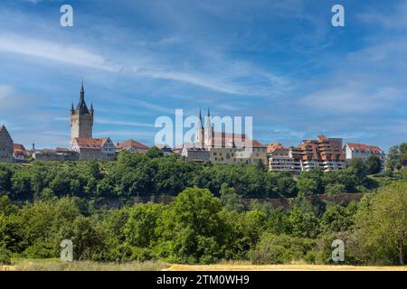 Bad Wimpfen mit Blick auf die alte Kirche und die historische Stadtmauer über Felder Stockfoto