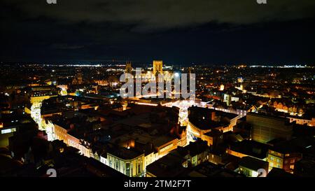 Luftaufnahmen, aufgenommen während der Nacht in York Stockfoto