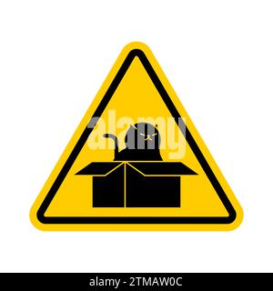 Achtung Cat in Box Schild. Haustier in Karton Achtung! Haus für Katzensymbol Stock Vektor