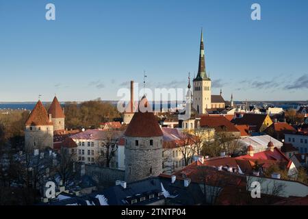 Wunderschönes Stadtbild der Altstadt von Tallinn. Panoramablick von der Aussichtsplattform in Tallinn, Estland. Stockfoto