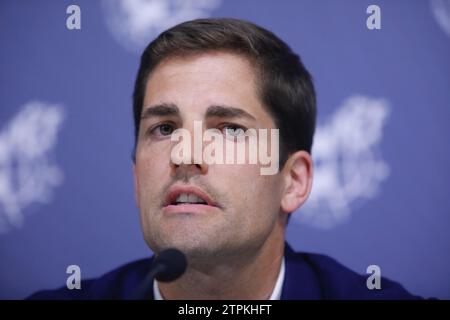 Madrid, 19.06.2019. Las Rozas Soccer City. Pressekonferenz, auf der der Präsident des RFEF, Luis Rubiales, zusammen mit José Francisco Molina, ankündigen, dass Luis Enrique das Training der Nationalmannschaft verlässt und durch Robert Moreno ersetzt wird, der an der Pressekonferenz teilnimmt. Foto: Guillermo Navarro. ARCHDC. Quelle: Album / Archivo ABC / Guillermo Navarro Stockfoto