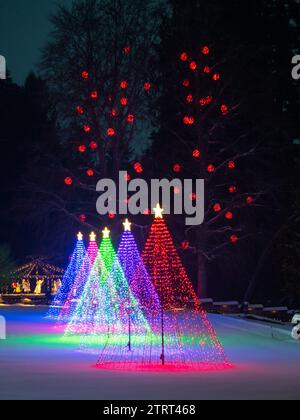 Wunderschöne Weihnachtslichter im Schnee Stockfoto