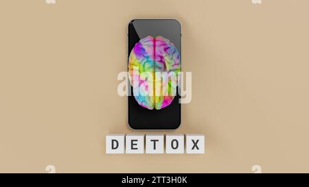 Konzept der Behandlung von Smartphones abhängigen Gehirnen, 3D-Rendering Stockfoto