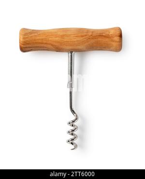 Hölzerner Korkenzieher isoliert auf weißem Hintergrund. Stockfoto