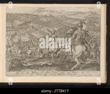 Vermeidung von Pietro Strozzi während der Schlacht von Marciano, 1583 der Schlacht von Marciano 1554. Die französische Armee von Pietro Strozzi sprengt den Rückzug. Im Hintergrund die Stadt Marciano. Am unteren Rand zwei Textzeilen in lateinischer Sprache. Nummeriert 5. Der Ausdruck ist Teil eines Albums. Druckerei: Antwerpen Design von: Florenzepublisher: Antwerpener Papierstich Marciano della Chiana die Schlacht bei Marciano 1554. Die französische Armee von Pietro Strozzi sprengt den Rückzug. Im Hintergrund die Stadt Marciano. Am unteren Rand zwei Textzeilen in lateinischer Sprache. Nummeriert 5. Der Ausdruck ist Teil eines Albums. p Stockfoto