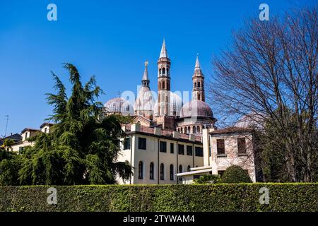 Türme und Kuppeln der Kirche Basilica di Sant'Antonio di Padua aus dem 13. Jahrhundert auf der Piazza del Santo. Stockfoto