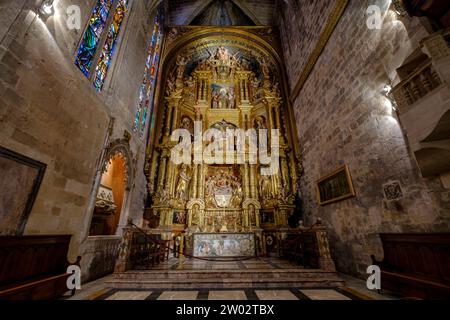 Capilla del Corpus Christi, retablo barroco de madera dorada y policromada, siglo XVII, obra del escultor mallorquín Jaume Blanquer, Catedral de Mall Stockfoto