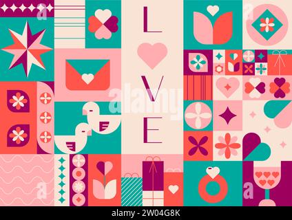 Geometrisches abstraktes Muster zum Happy Valentines Day Stock Vektor