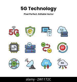 Entfesseln Sie Kreativität mit unseren 5G-Netzwerksymbolen. Bestärken Sie Ihre Grafikfunktionen mit schlanken und modernen Symbolen, die die Leistung von Hochgeschwindigkeitsverbindungen symbolisieren. Stock Vektor