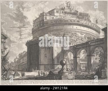 Blick auf das Mausoleum des Kaisers Hadrian (heute Castel S. Angelo genannt) von hinten, von Vedute di Roma (römische Ansichten) 1955 von Giovanni Battista Piranesi Stockfoto