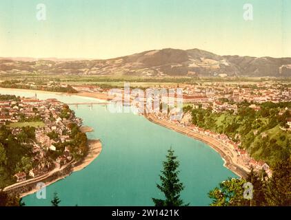 Linz an der Donau, Österreich, um 1890, Historisch, digital restaurierte Reproduktion von einer Vorlage aus dem 19. Jahrhundert / Linz an der Donau, Österreich, um 1890, historische, digital restaurierte Reproduktion eines Originals aus dem 19. Jahrhundert Stockfoto