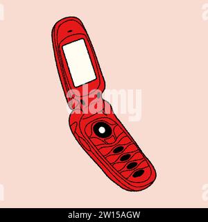 Alte Flip Mode Telefon.Vektor in Hand gezeichnet. Alle Elemente sind isoliert. Klassisches Elektronikkonzept Stock Vektor