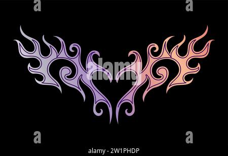 Holographischer Y2K-Aufkleber aus Metall. Holographisches Gradientenherz in Flammen. Vektorfolie im Stil der 2000er Jahre. Flamme. Ästhetik der 90er, 00er Jahre Trendige Co Stock Vektor
