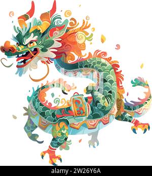 Chinesischer Drachen-Kinderbuch-Illustrationsstil auf weiß Stock Vektor