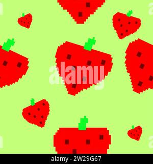 fundo Padrão sem Costura morangos Pixelkunst Stock Vektor