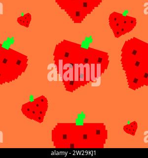 fundo Padrão sem Costura morangos Pixelkunst Stock Vektor