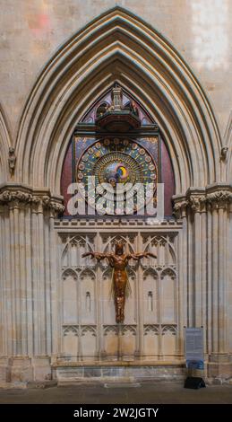 Architektonische Innenräume, Wells Cathedral, Somerset, England, Großbritannien. Stockfoto