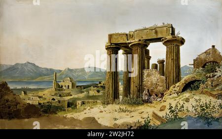 Korinthos der Tempel des Apollo 1827, Gemälde des 19.-20. Jahrhunderts, Nationalgalerie, Athen, Griechenland. Stockfoto