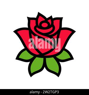 Rosensymbol. Dekorative Blume Silhouette isoliert auf weißem Hintergrund. Illustration des Blütenvektors Stock Vektor