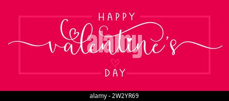 Happy Valentinstag Pinsel Kalligraphie rosa Banner. Kreative Grußkarte Typografie mit Liebessymbol zum Valentinstag. Vektorabbildung Stock Vektor