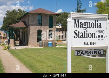 Die restaurierte Magnolien-Tankstelle in vega an der Route 66 in texas Stockfoto