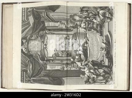 Kardinal Portocarrero und die Schlacht von Malplaquet, 1709, 1712 - 1715 Kardinal Portocarrero und die Schlacht von Malplaquet, 1709. Eine Darbietung der Schlacht zwischen den Alliierten und den Franzosen am 11. September 1709 in einem architektonischen Rahmen mit verschiedenen allegorischen Figuren. Central blickt auf den liegenden Kardinal Portocarrero (der als Anstifter des Krieges gilt), an der Front zeichnet Death ein Porträt des Kardinals, der drei Tage nach der Schlacht am 14. September 1709 stirbt. Blatt in den gebundenen Sammlungen von Platten veröffentlicht unter dem Titel: RepraeSentatio Belli ... Des Spanischen Suc Stockfoto