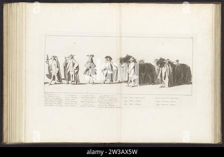 Leiche von Willem IV, 1752, Platte 26, 1754 - 1755 Mitglieder des Haushalts des Stadbesitzers gefolgt von den ersten beiden Spannungen der Pferde, die den Leichenwagen ziehen. Am Rand der Titel in Niederländisch, Französisch und Englisch. Teil einer Serie von 41 Platten des Trauerprozesses von Stadholder Wilhelm IV. In Delft am 4. Februar 1752. Oben rechts nummeriert: 26. In der gebundenen Ausgabe von 1755. Druckerei: Nord-Niederlande: Der Haguepublisher: Die Haager Papierätzung / Gravur Delft Mitglieder des Haushalts der Statthalter gefolgt von den ersten beiden Spannungen der Pferde, die den Leichenwagen ziehen. Im märz Stockfoto