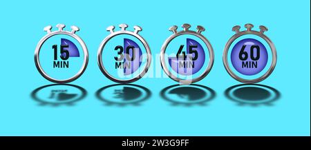 Timer-Symbolgruppe. Blaue Stoppuhr Stockfoto