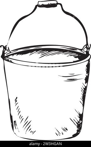 Handgezeichnete Tintendarstellung. Garteneimer für Gartenarbeit Set mit Illustrationen. Vektorabbildung Stock Vektor