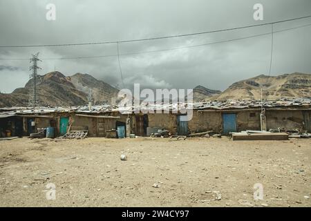 Hütten einer Bergarbeitersiedlung, Ticlio, Peru Stockfoto