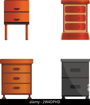 Hölzerne Nachttisch-Ikonen setzen Cartoon-Vektor. Nachttisch. Wohnmöbel Stock Vektor