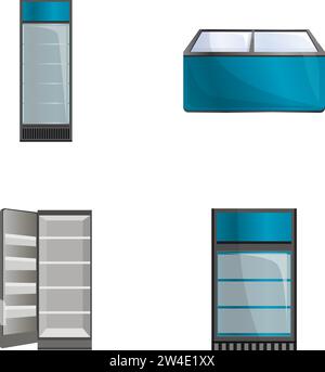 Industrielle Kühlschranksymbole setzen Cartoonvektor. Kühlschrank und Gefrierschrank. Kühlung Stock Vektor