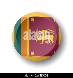 Sri Lanka-Flagge - 3D-Kreisknopf mit fallendem Schatten. Vektorsymbol. Stock Vektor