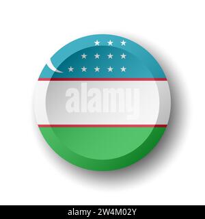Usbekistan-Flagge - 3D-Kreisknopf mit fallendem Schatten. Vektorsymbol. Stock Vektor