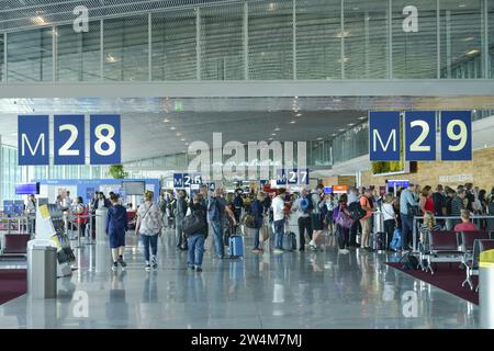 Passagiere, Tore, Abfertigung, Flughafen Charles de Gaulle, Paris, Frankreich Stockfoto