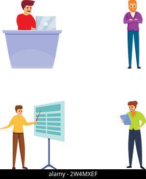 Symbole für Coworking Space legen den Cartoon-Vektor fest. Arbeitsplätze für Selbständige. Arbeitsplatz, Fernarbeit Stock Vektor