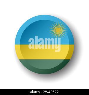 Ruanda-Flagge – 3D-Kreisschaltfläche mit fallendem Schatten. Vektorsymbol. Stock Vektor