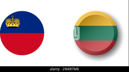 Litauen Flagge – 3D-Kreistaste mit fallendem Schatten. Vektorsymbol. Stock Vektor