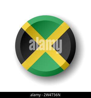 Jamaika-Flagge – 3D-Kreistaste mit fallendem Schatten. Vektorsymbol. Stock Vektor