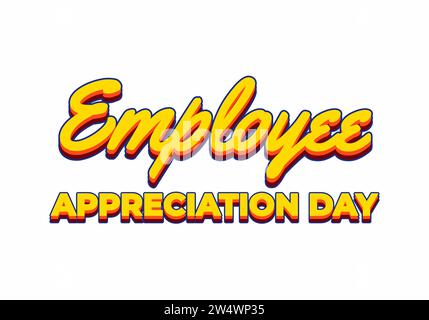 Tag der Mitarbeiterbewertung. Texteffekt in gelber Farbe mit 3D-Look Stock Vektor