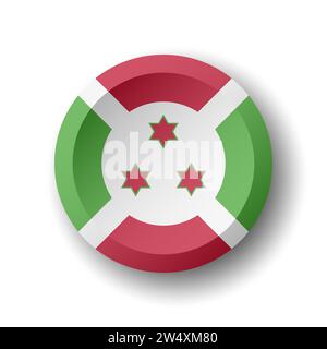 Burundi-Flagge – 3D-Kreistaste mit fallendem Schatten. Vektorsymbol. Stock Vektor