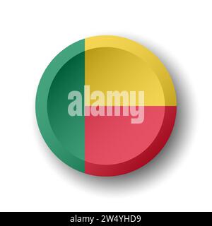 Benin-Flagge – 3D-Kreisschaltfläche mit verworfenem Schatten. Vektorsymbol. Stock Vektor